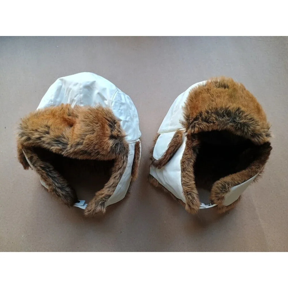 Lands’ End Unisex Bomber Aviator Hats with Faux Fur Size Large & Medium White